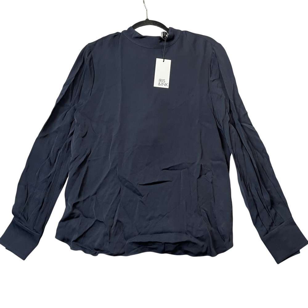 Iris & Ink New w/Tags Black 14 Zipper Back‎ Blouse 100% Viscose